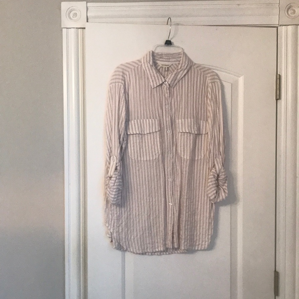 Tan/white strip blouse